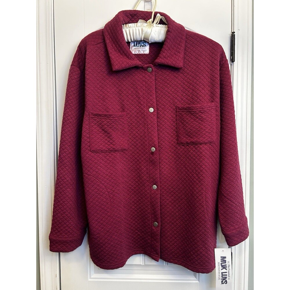 Muk Luks Womens 1X Burgundy Quilted Snap Front Shacket Jacket NWT Plus Size Cozy - Picture 2 of 16